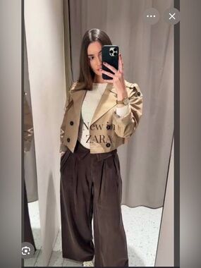 🔥🔥ZARA Brown Wide-Leg Pants
